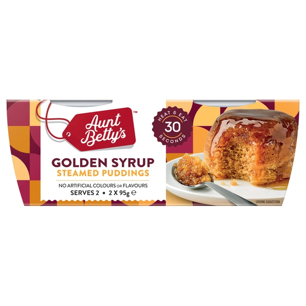 Aunt Betty's Gooey Golden Syrup Steamy Puds 2 Pack 190g