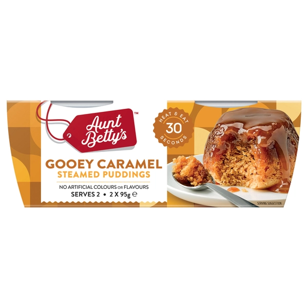 Aunt Betty's Gooey Caramel Steamy Puds 2 Pack 190g